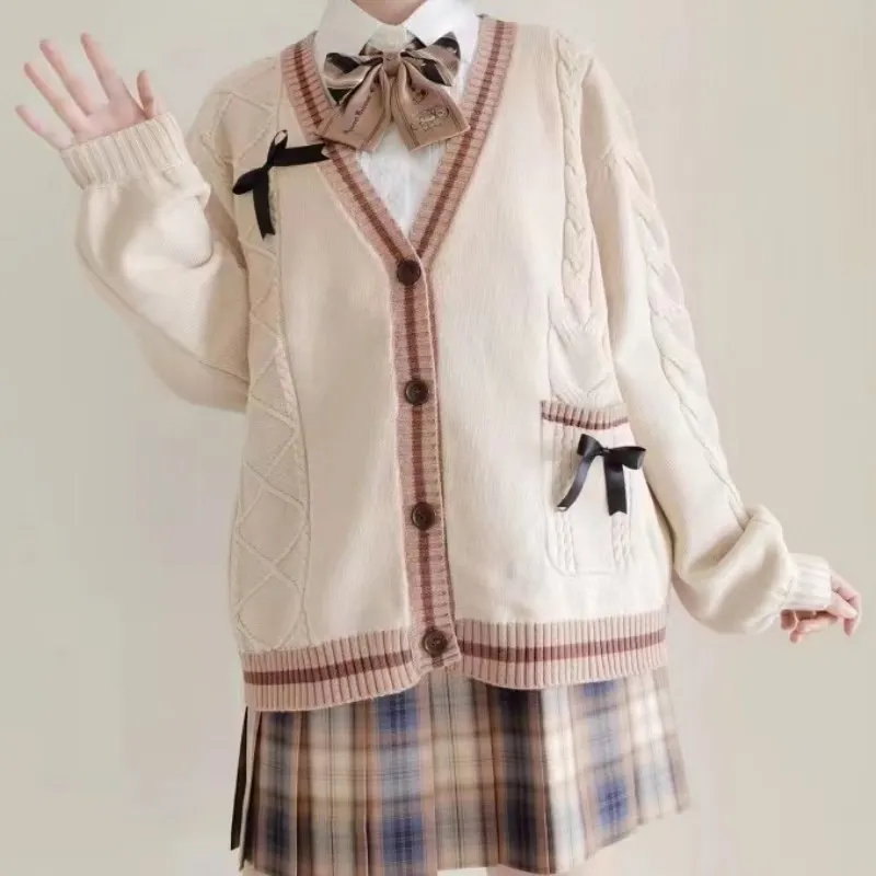 Churchf Churchf Autumn Winter New Style Sweet Small Knit Sweater Cardigan Long Sleeve Loose Match Shirt Soft Younger Sister Coat