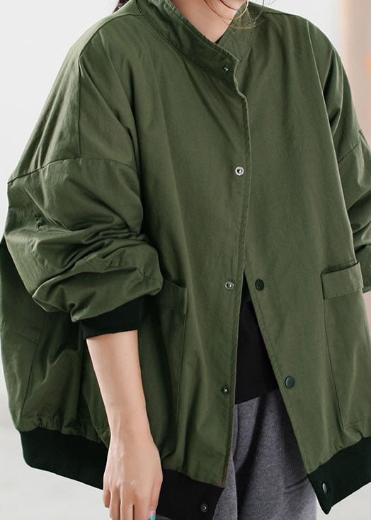 Loose Green Button Warm Fleece Coats Winter CK2380- Fabulory