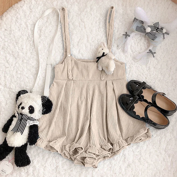 Corduroy Lace Pure Color Overalls - Modakawa Modakawa