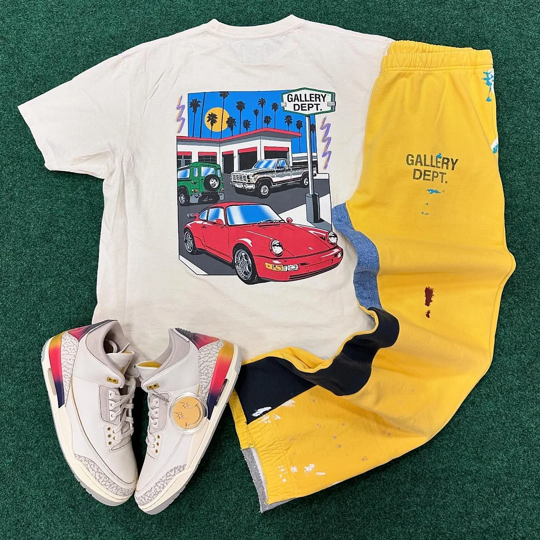 Car Letters Print T-shirt Sweatpants Two Piece Set