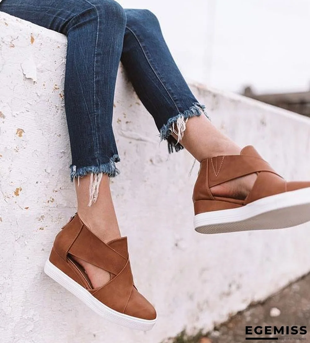 Women Solid High Flats wedges Heel Height Increasing Chunky Platform Vulcanized Sneakers Shoes | EGEMISS
