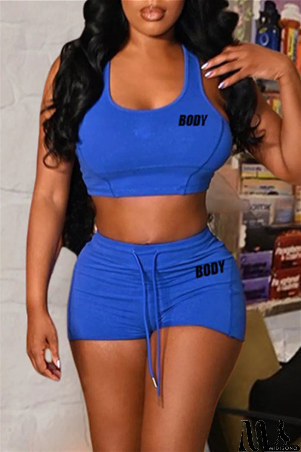 MidiSono - Orange Fashion Casual Letter Print Basic U Neck Sleeveless Two Pieces