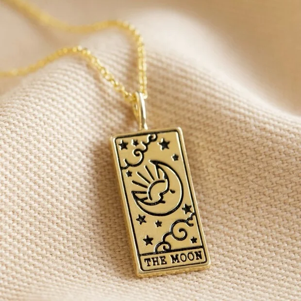 The Moon Engraved Tarot Card Pendant Necklace