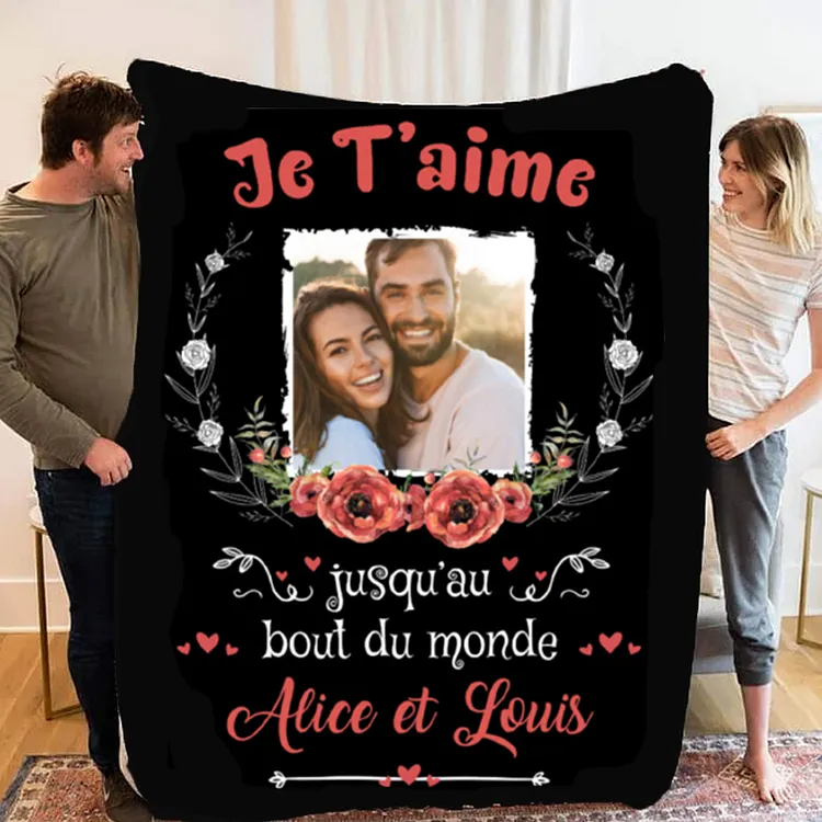Couverture plaids polaire amour 2 Prénoms Personnalisé avec a photo et date