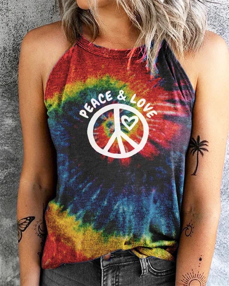 Vintage Print Halter Neck Sleeveless Tank Top