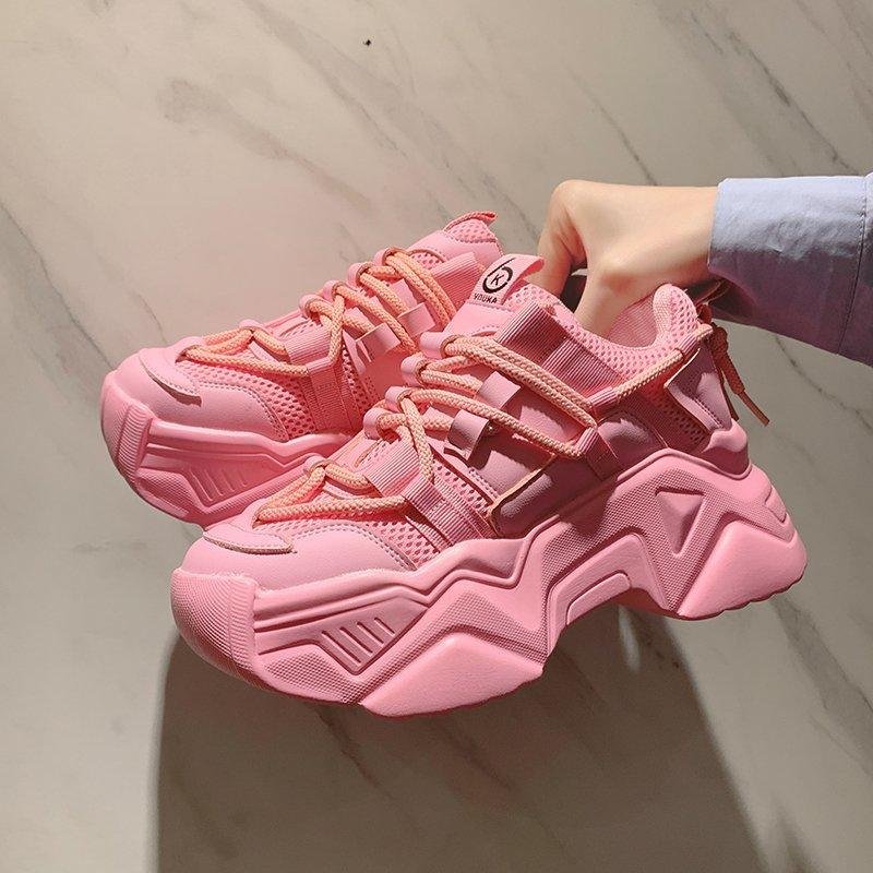 Platform Sneakers Women 2021 New Fashion Height Increasing Chunky Shoes Solid Pink Black Girls Casual Sneakers Trainers