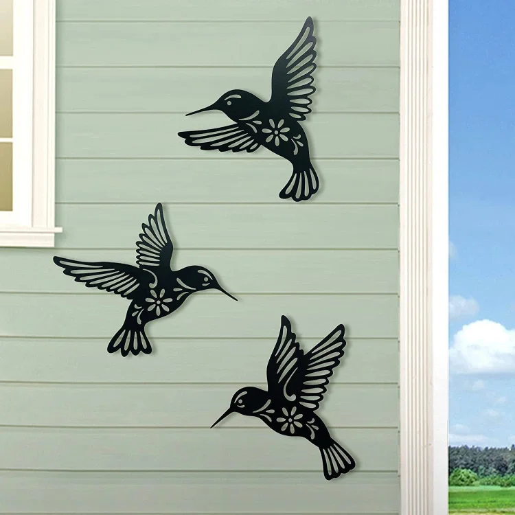 Set of 3 Metal Hummingbird Wall Art Decor socialshop