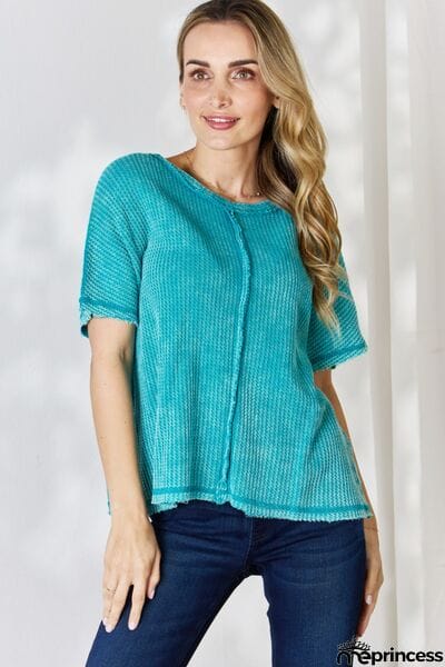 Zenana Oversized Waffle Short Sleeve Top