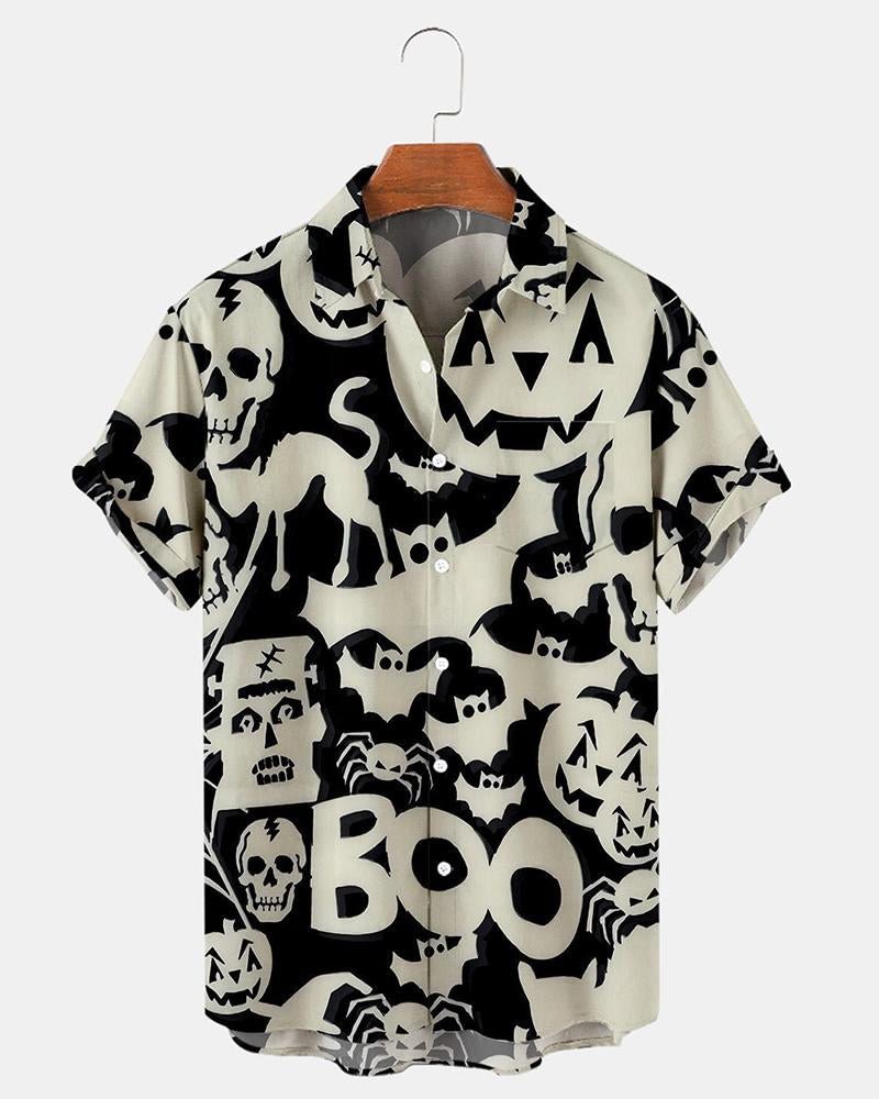 Men's Simple Halloween Irregular Patchwork Printed Casual Shirt