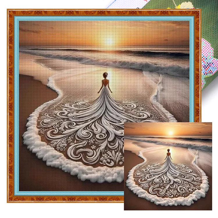 Beach Skirt Girl (45*45cm) 14CT Stamped Cross Stitch gbfke