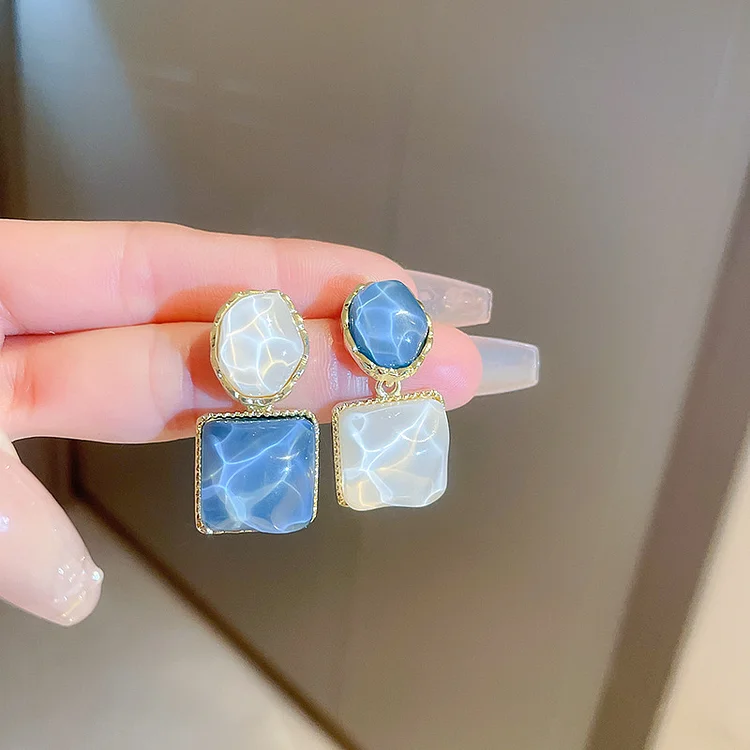 Water Pattern Irregular Square Oval Earrings