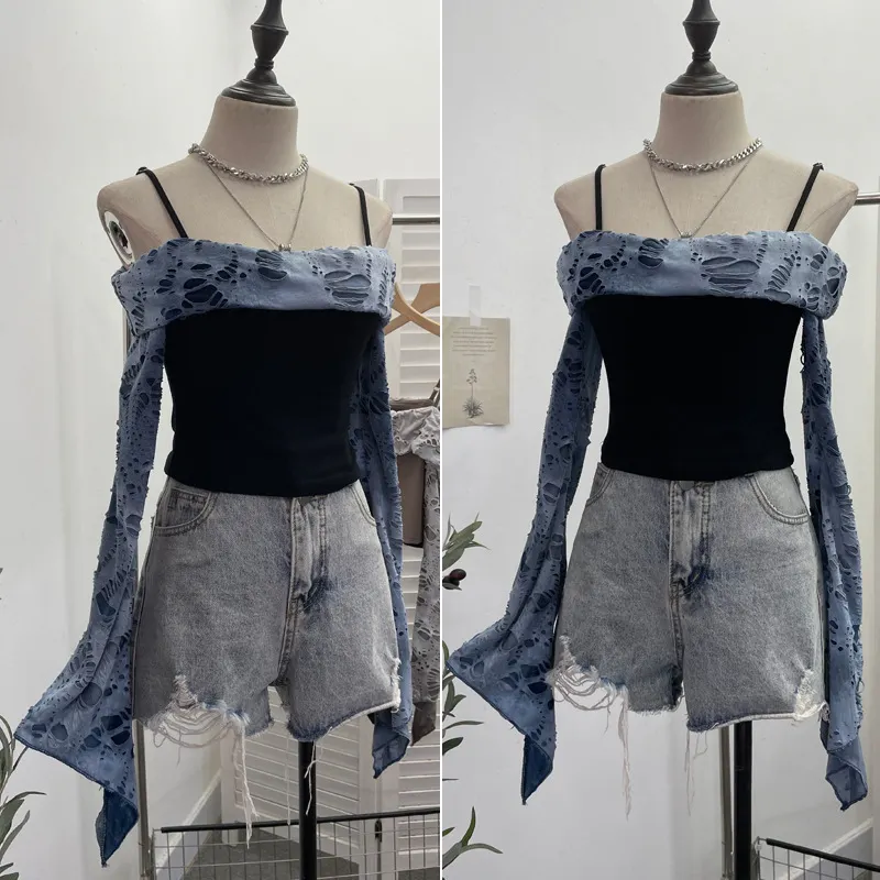 Uveng The Wasteland Hottie Hole To Make The Old Sling Tape A Word On The Shoulder Hollow Horn Long Sleeve Short T-Shirt 2666