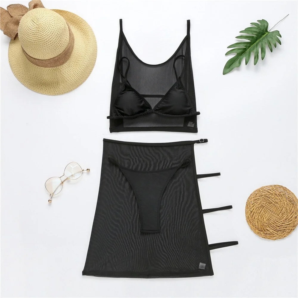 4Pcs Women's Sling Bra Swimsuit Cover ups Sexy Solid Color Split hollow out Swimwear Backless Wetsuit Mesh Swimwear