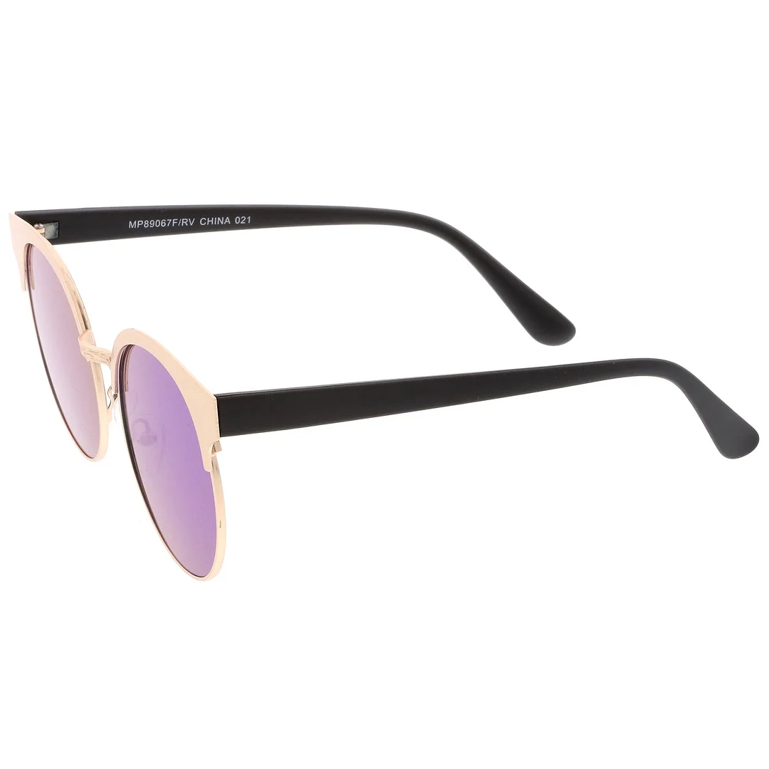 Modern Horn Rimmed Colored Mirror Flat Round Lens Half Frame glasses 52mm