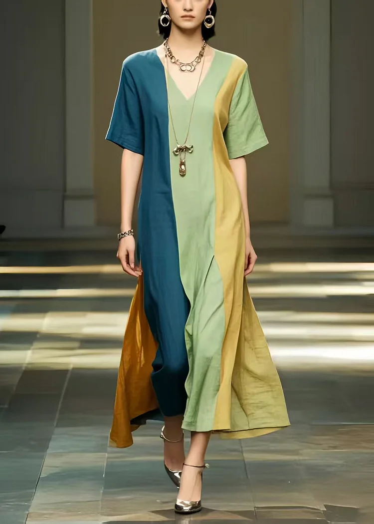 Natural Multicolour Oversized Patchwork Cotton Dress Summer