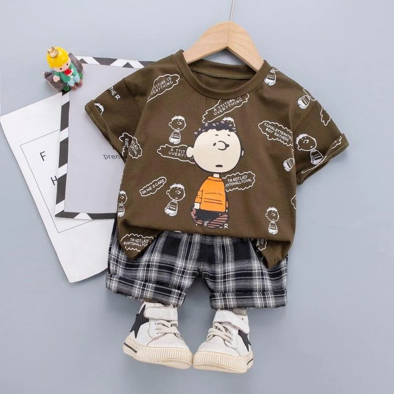 Baby Printed Boy Sets for Children Clothes Toddler Kids Cotton Outfit Cotton T-shirt + Shorts Summer Infant Costume 3 Colors