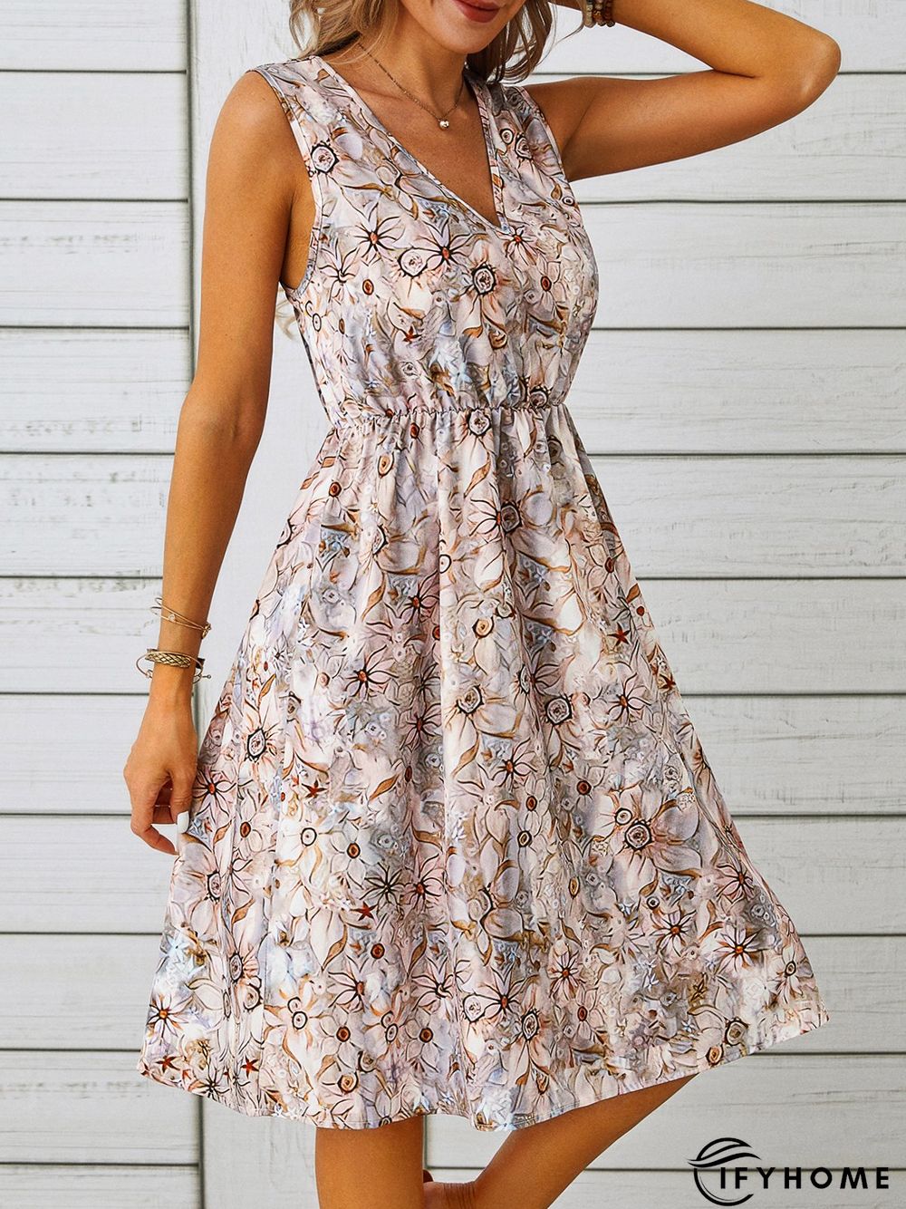 Casual V Neck Short Sleeve Weaving Dress | IFYHOME