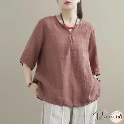 Loose Summer Solid Color Minimalist Casual V-Neck Tops