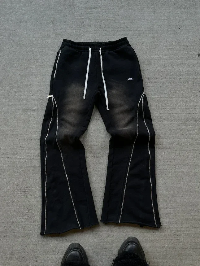 Aonga Streetwear Baggy Casual Pants Y2K Retro Zipper Decoration Sweatpants Pants Men Women Harajuku Hip Hop Letter Jogging Trousers aonga