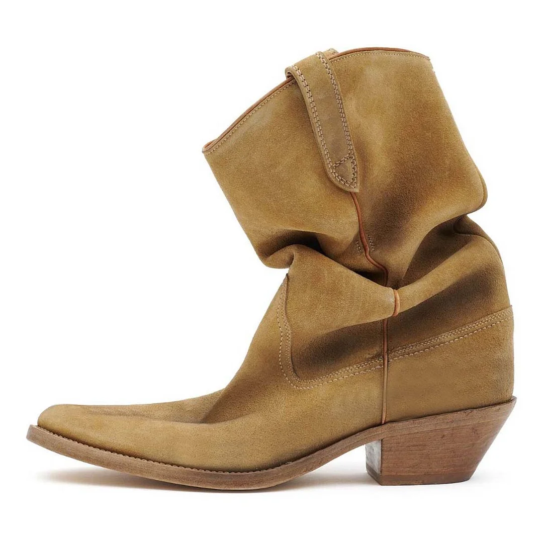 Light Brown Faux Suede Sophisticated Almond Toe Comfy Boots for Women