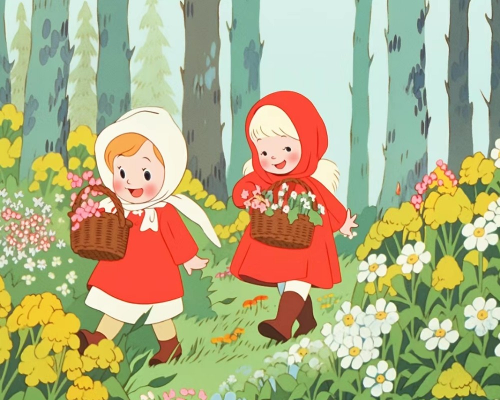 Red Riding Hood Girl Picking Flowers 50*40CM(Canvas) Diamond Painting gbfke