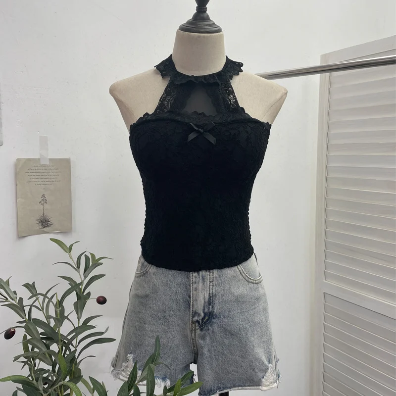 Nigikala Nigikala Shot With Chest Pad Hanging Neck Lace Sexy Sling Vest Short Babes Bottom Sleeveless Top 9196