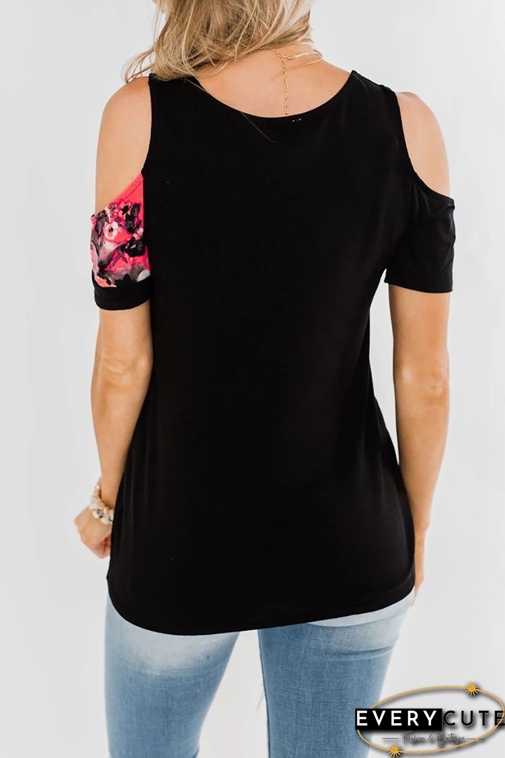 Floral Colorblock Cold Shoulder Top