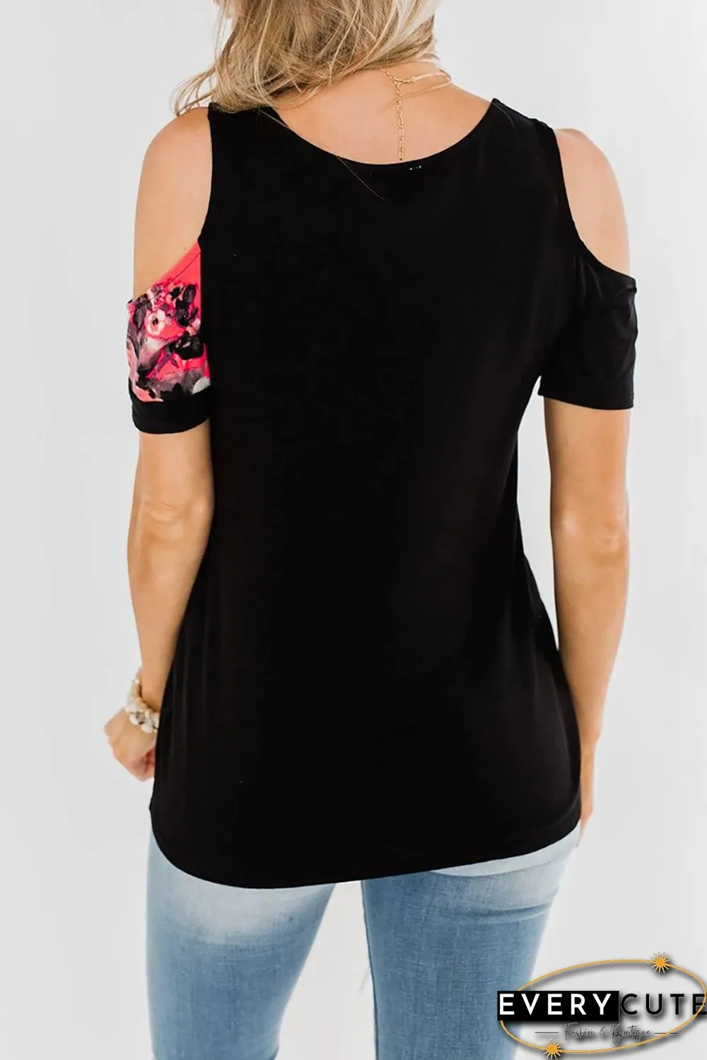 Floral Colorblock Cold Shoulder Top