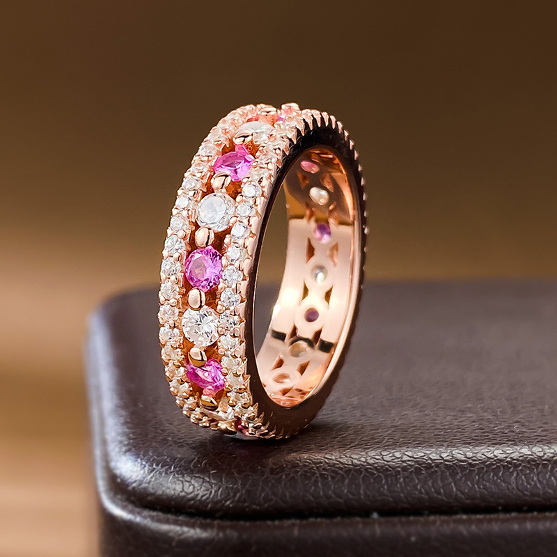 MIKAMU Jewelry: S925 Silver Ring with Ins Style Red Jasper Interlaced with Rose Gold Plating