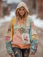 Women's Retro Celtic Knot Triquetra With Floral Art Pattern Hooded Sweatshirt