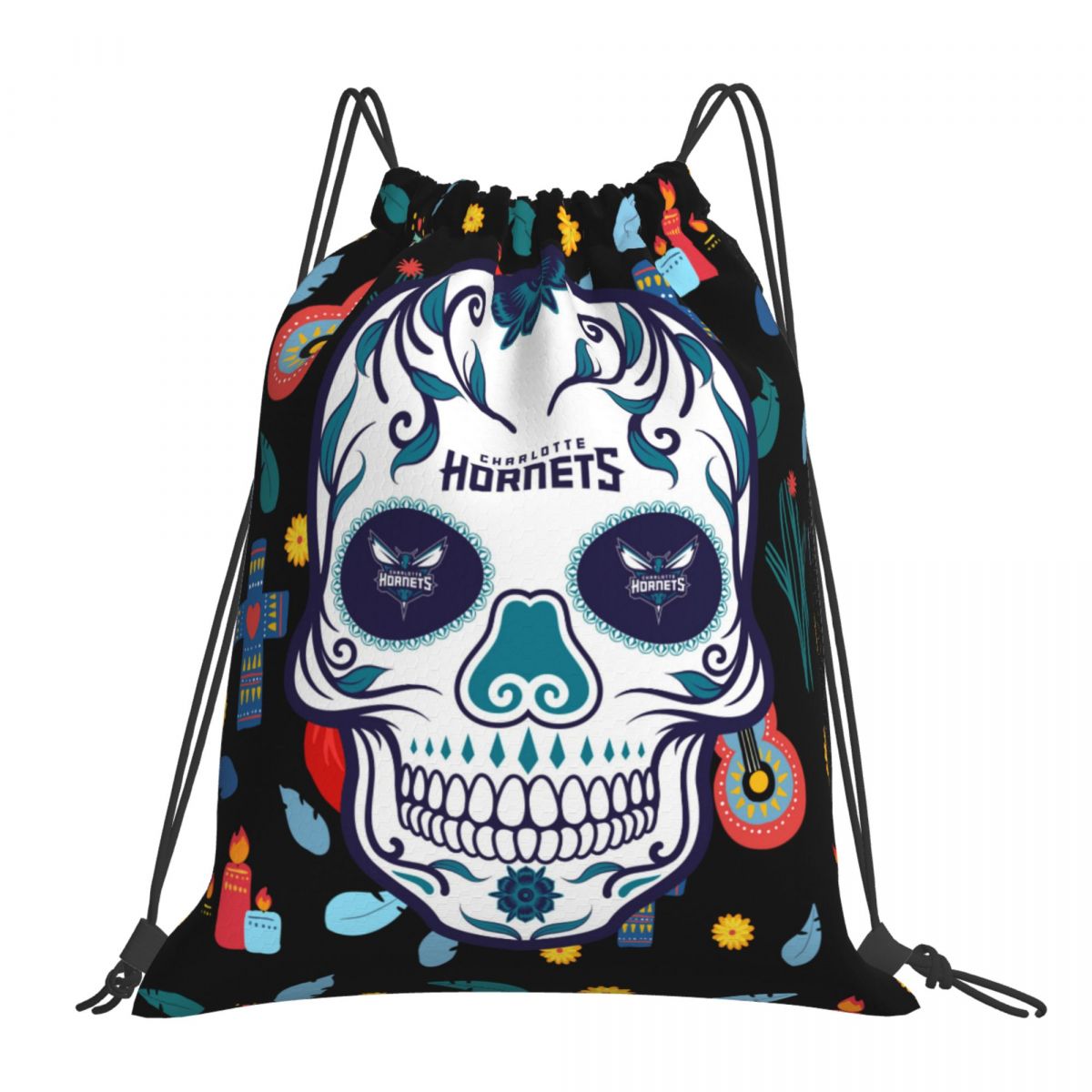 Charlotte Hornets Skull Foldable Sports Gym Drawstring Bag