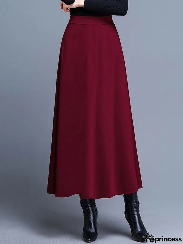 Women's Swing Work Skirts Maxi Skirt Black Wine Red Skirts Pocket Streetwear Basic Casual Office / Career WorkWear M L XL