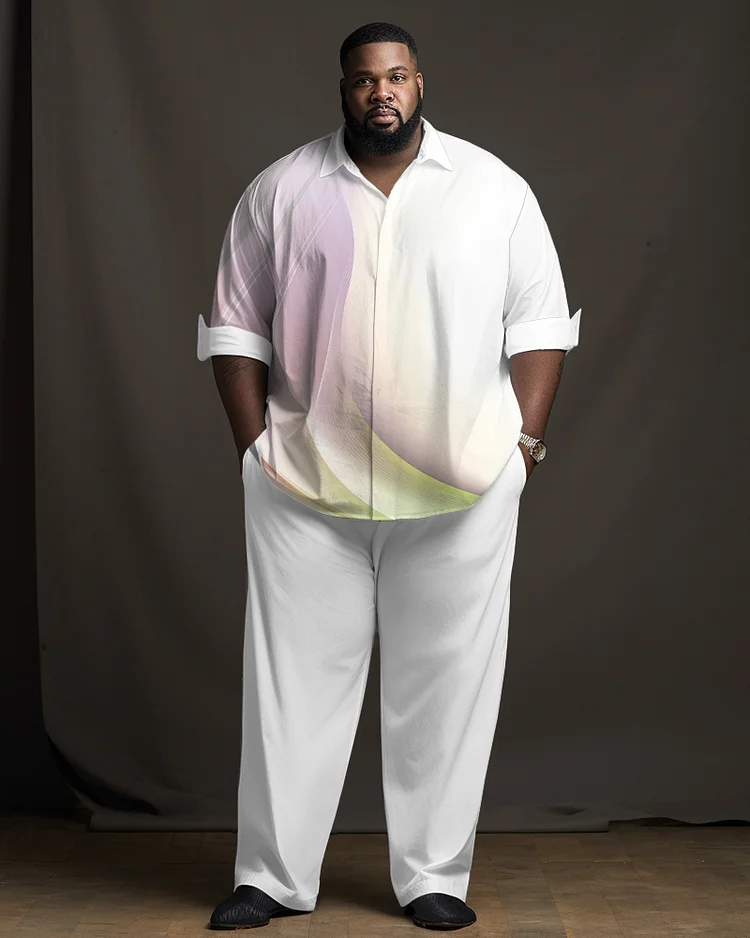Men's Plus Size Color Block Gradient  Long Sleeve Walking Suit
