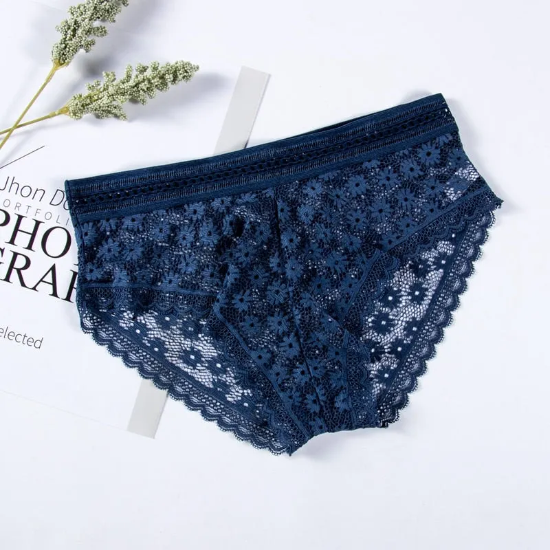 Sexy Lace Panties For Women Underwear Fashion Lingerie Low-Rise Breathable Underpants Female Daisy Hollow Transparent Briefs
