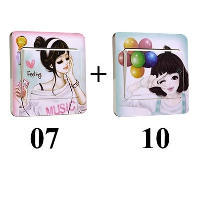 2pcs Beautiful Girl Butterfly Flower Switch Sticker Art Wall Sticker Home Decor for Kids Room Nursery Home Decoration Decals