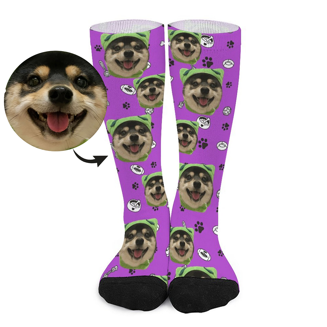 Custom Pet Dog Photo Socks Wearing Green Headgear