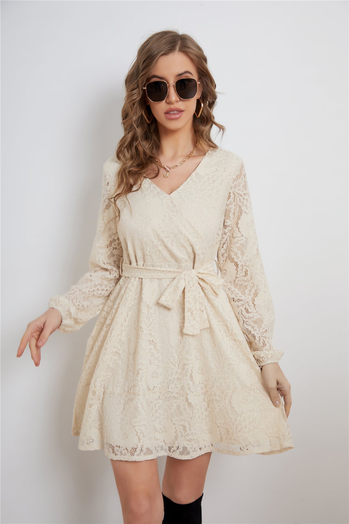 Women  Lace Elegant Long Sleeve Dress A Line Dress