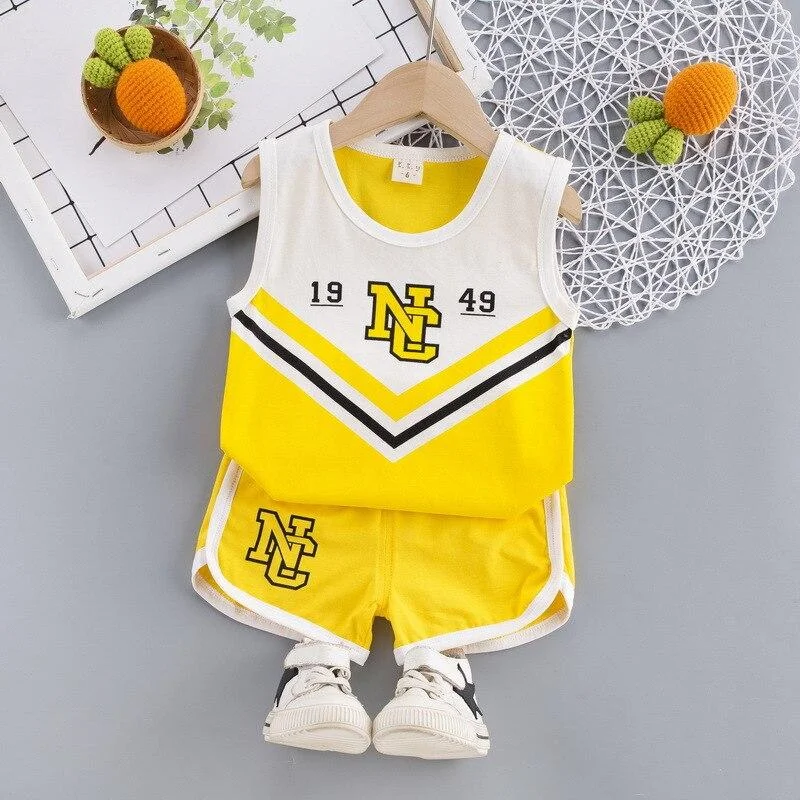 Girls Sport Clothes Summer Baby Boys 2 PCS Outfits Cotton Vest + Shorts Children Sleeveless Tracksuit Kids Out Door Costume