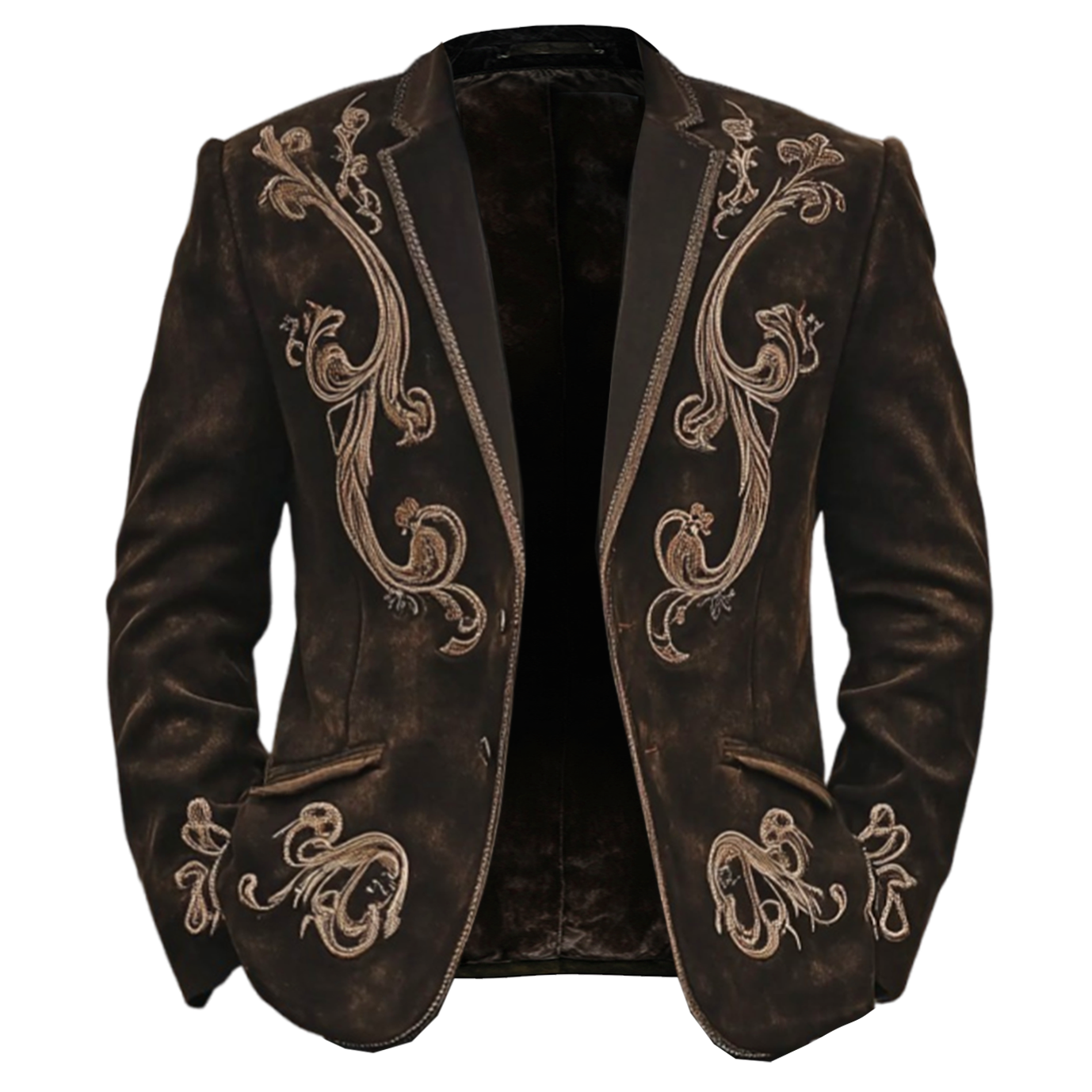 Men's Vintage Print Suede Black Blazer