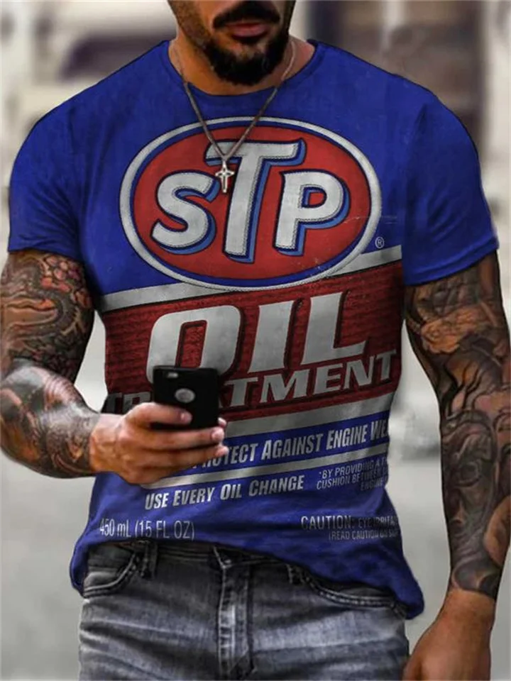 New Men's Casual Round Neck Short-sleeved Digital Printing Slim Fit Pullover Men's T-shirt-Hoverseek