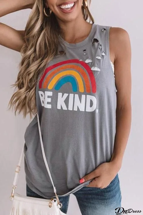 Be Kind Rainbow Ripped Tank Top