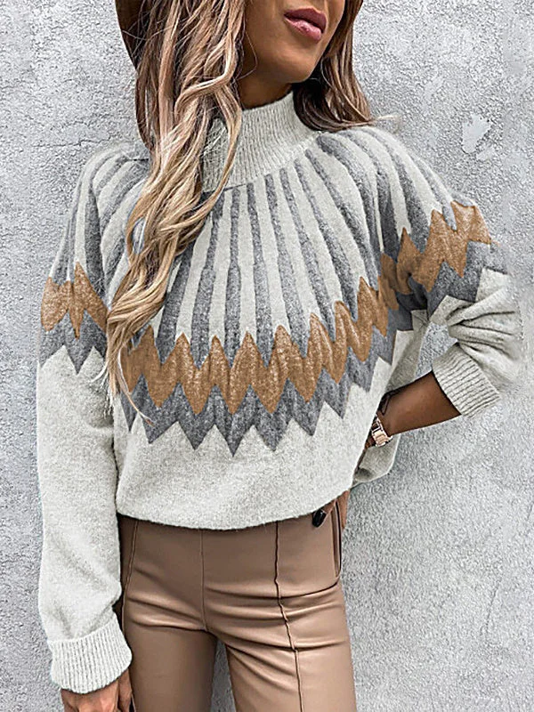 Printed Turtleneck Loose Sweater