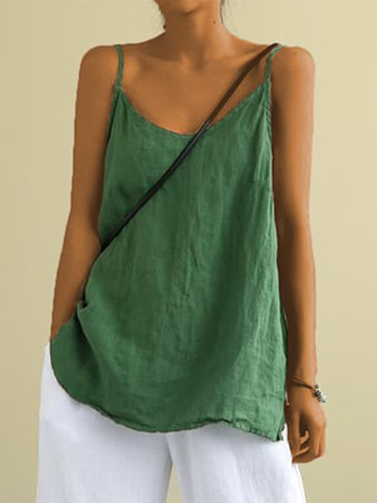 Women's Cotton Linen Casual Loose Camisole Vest