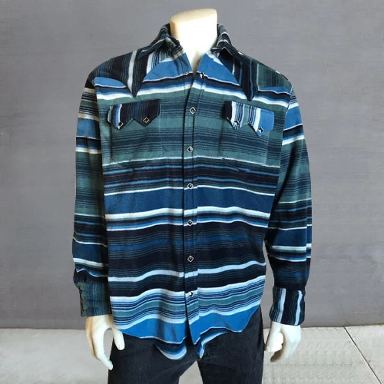 Men's Serape Pattern Fleece Western Shirt in Blue & Navy