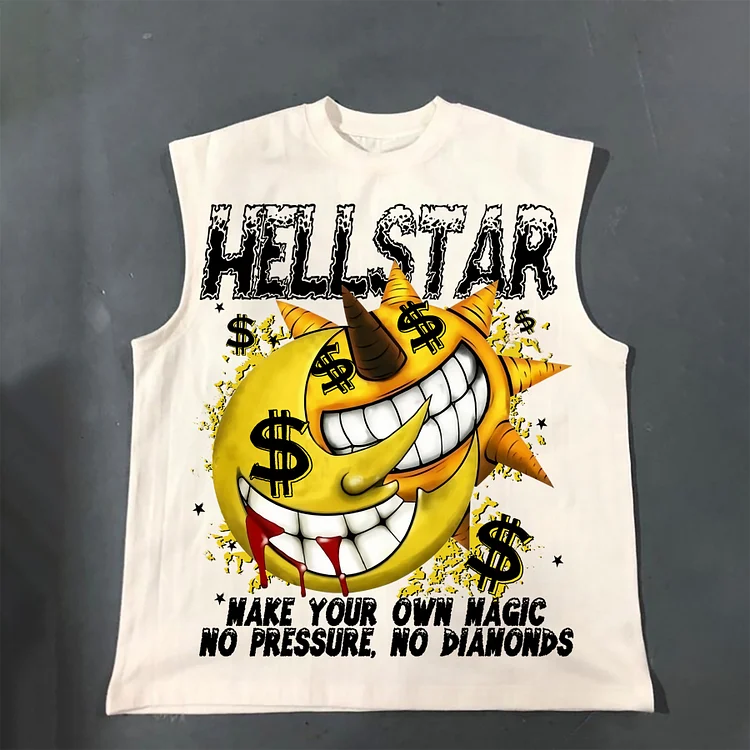 Casual Hellstar Fun Cartoon Money Graphics 100% Cotton Tank Top