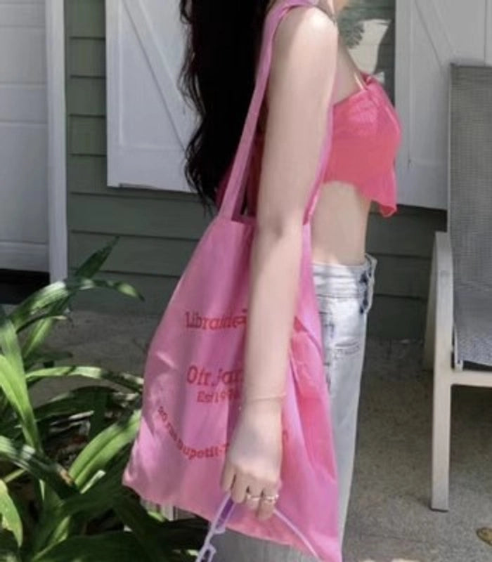 Unisex Medium Cotton Letter Preppy Style Square Open Square Bag