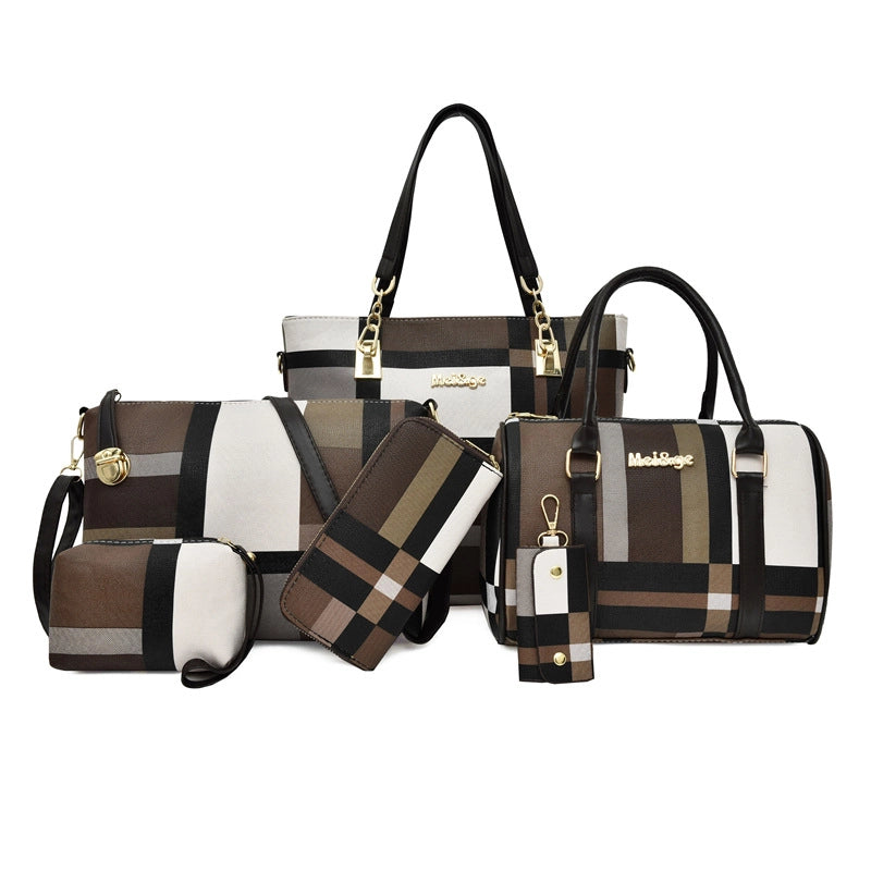 Women’s Large All Seasons Pu Leather Plaid Fashion Bucket Zipper Bag Sets