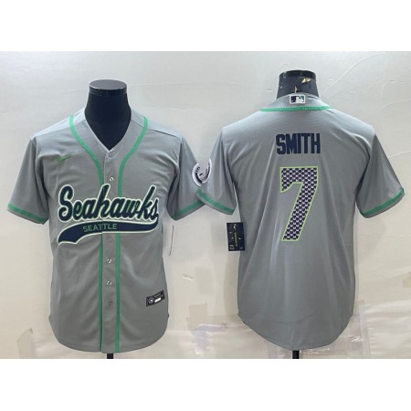 Men's Seattle Seahawks #7 Geno Smith Grey With Patch Cool Base Stitched Baseball Jersey HGFN