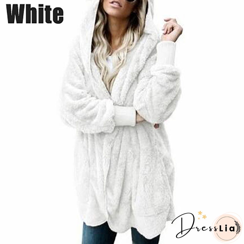 New Women’s Fashion Winter Warm Outwear Solid Color Long Sleeve Sweaters Hoodies Coats Loose Plush Cardigan Coat