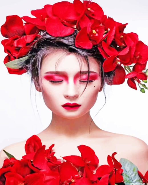 

Girl With Red Flowers In Hair – Paint By Numbers - 40*50CM, 501 Original
